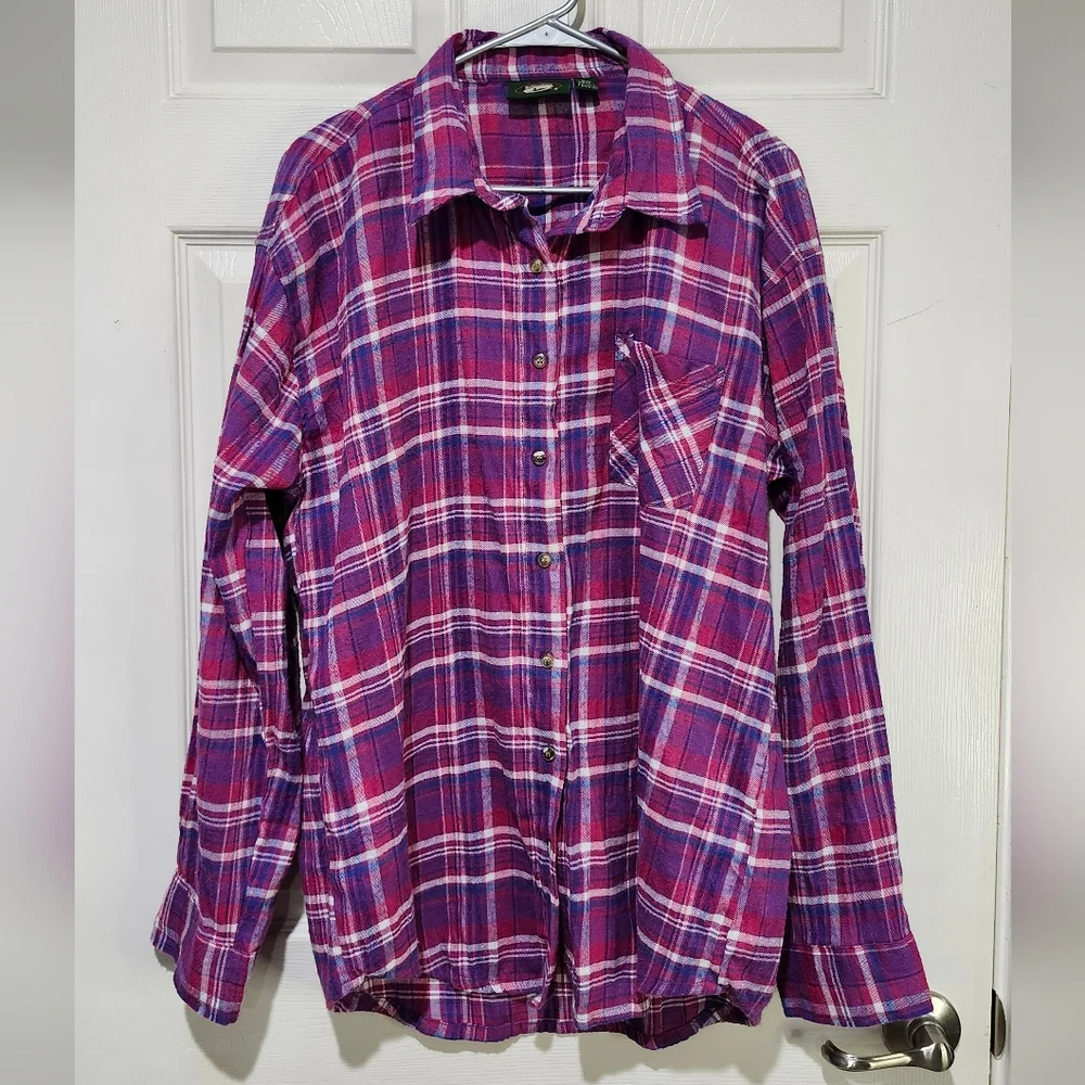 Stillwater Suppy Co Women's Purple Plaid Flannel Button-Up Shirt